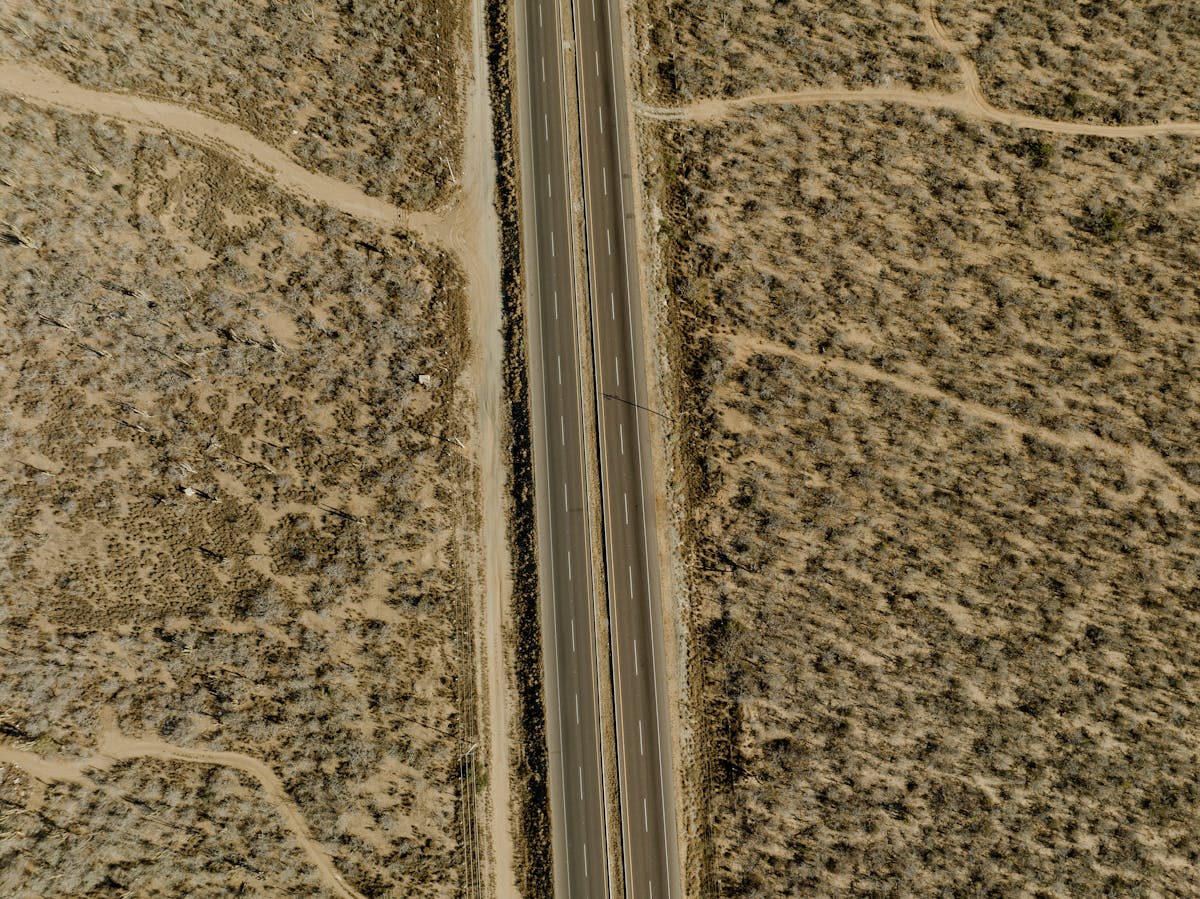 Highway through the desert near Todos Santos Mexico