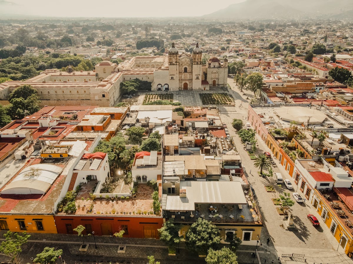 Aerial view of Oaxaca city with historic architecture